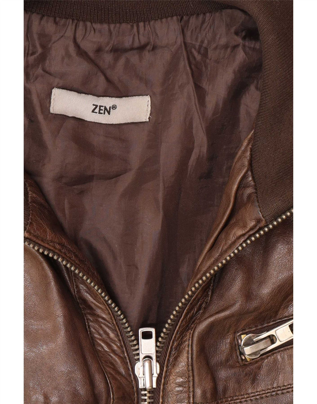 Zen Mens Leather Jacket UK 40 Large Brown Leather