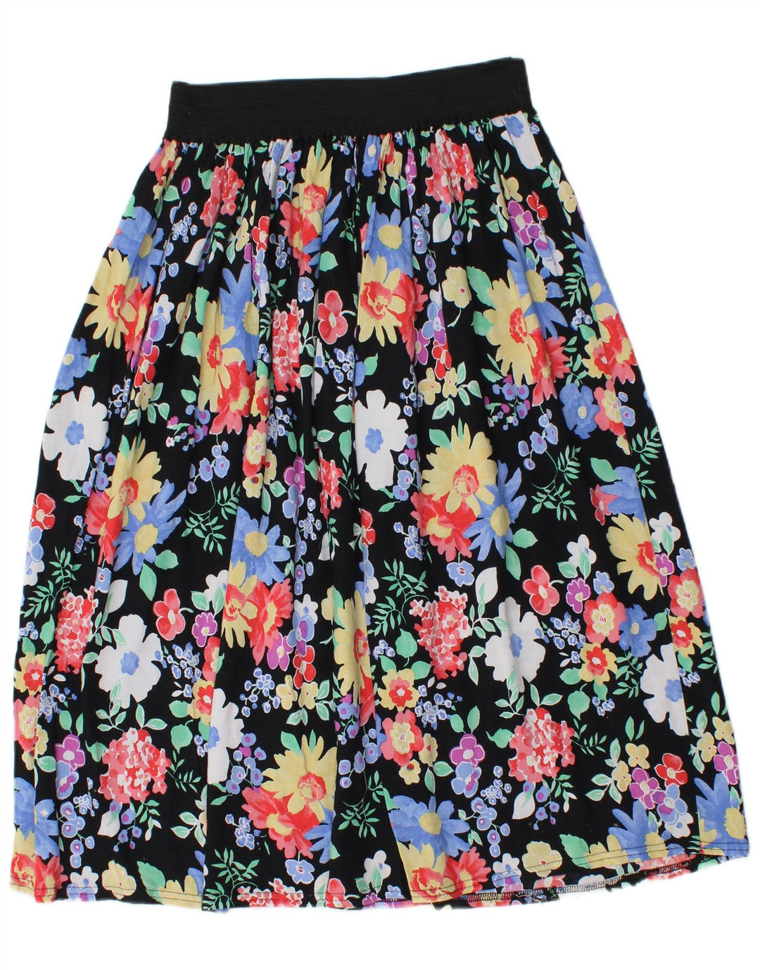 Vintage Womens Midi Skirt W28 Medium  Black Floral Viscose