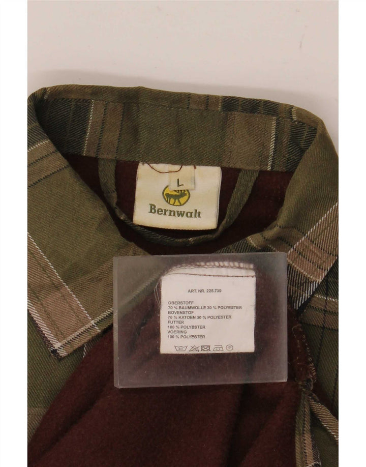 Bernwalt Mens Flannel Shirt Large Green Plaid Cotton