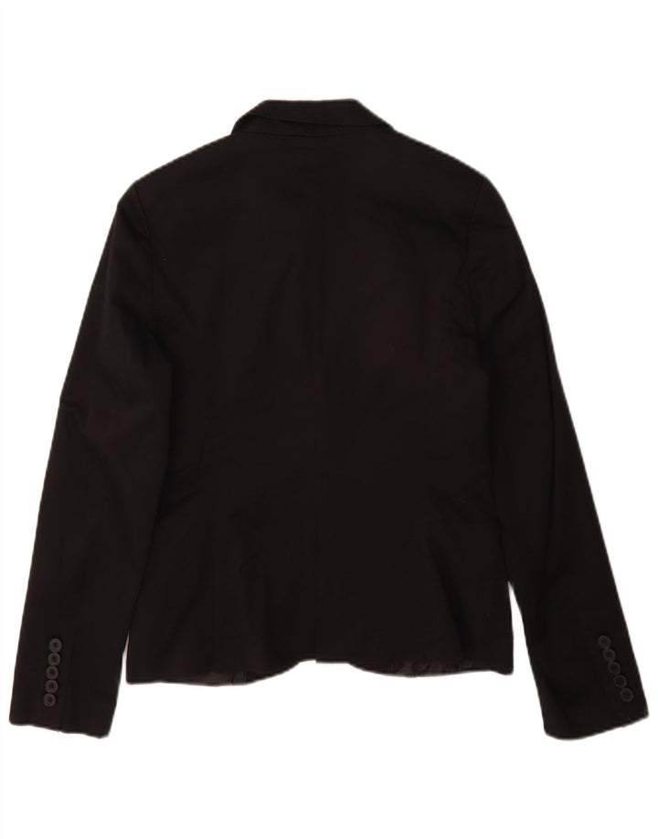 Zara Womens 1 Button Blazer Jacket UK 12 Medium Black Cotton