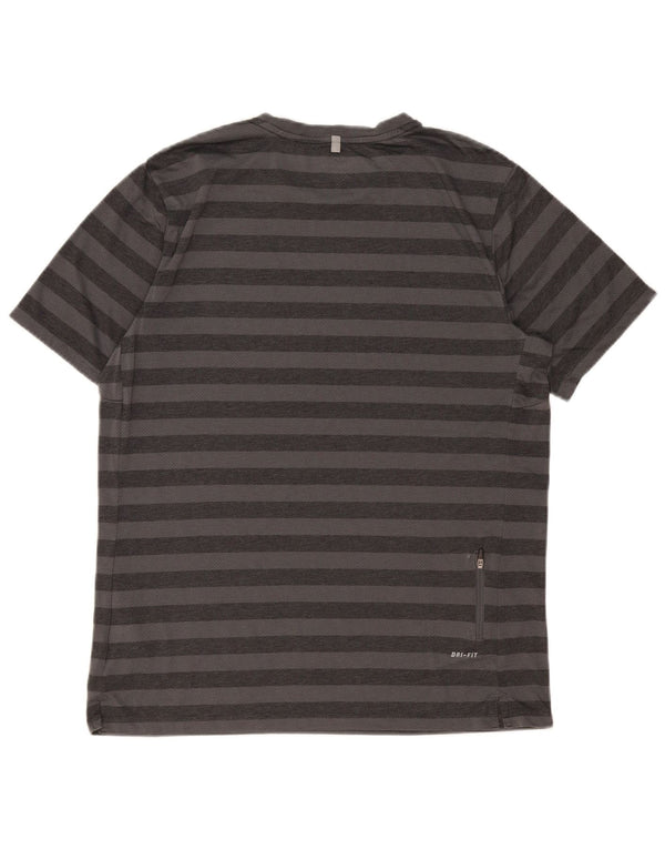 Nike Mens Dri Fit T-Shirt Top Large Grey Striped Polyester