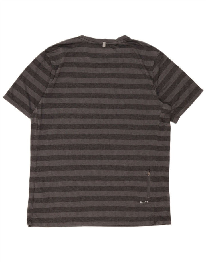 Nike Mens Dri Fit T-Shirt Top Large Grey Striped Polyester