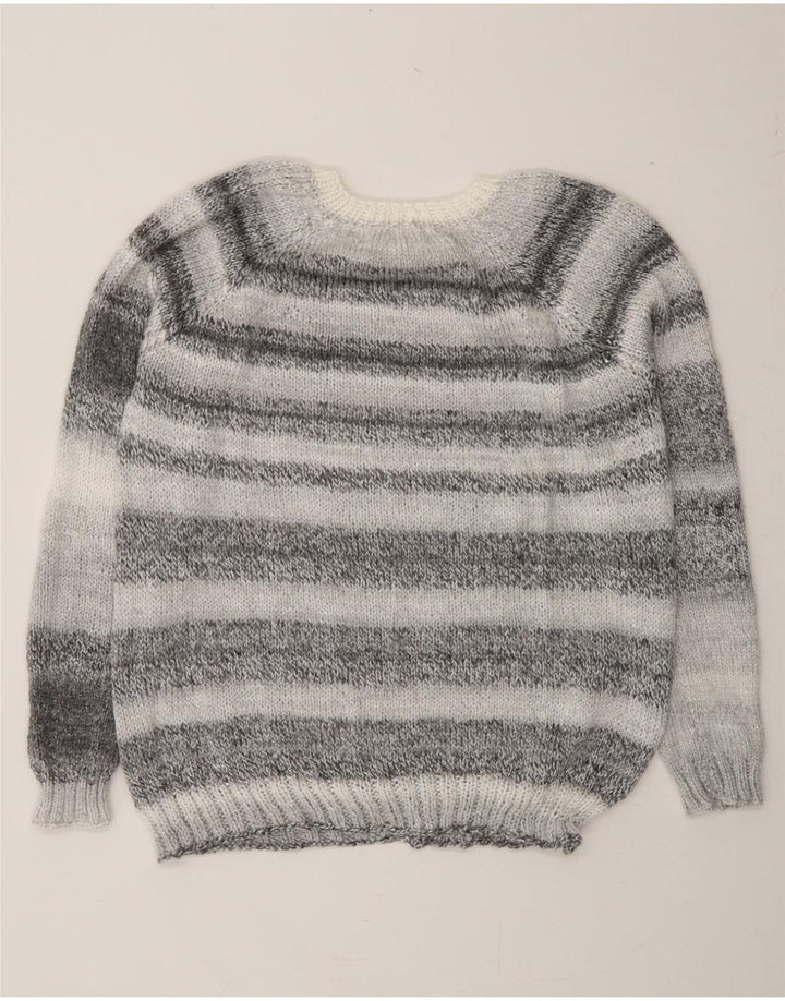 VINTAGE Womens Boat Neck Jumper Sweater UK 12 Medium Grey Striped Vintage Vintage and Second-Hand Vintage from Messina Hembry 