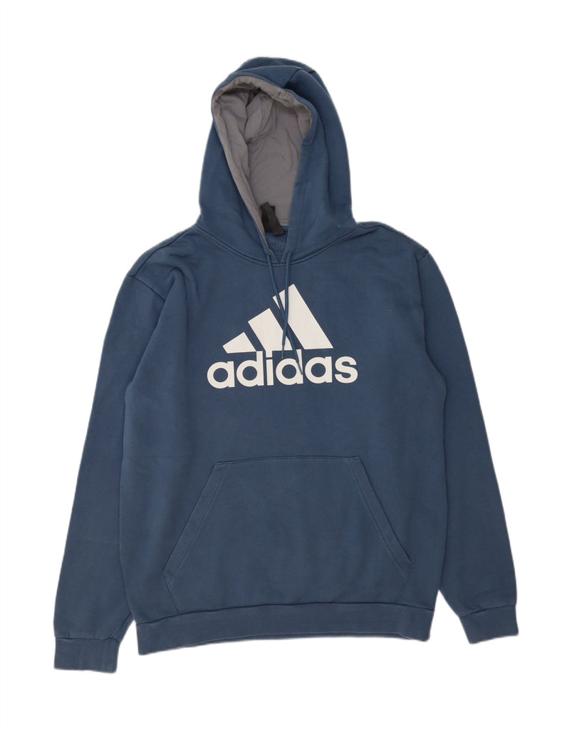 ADIDAS Mens Graphic Hoodie Jumper UK 42/44 Large Blue Cotton Vintage Adidas and Second-Hand Adidas from Messina Hembry 