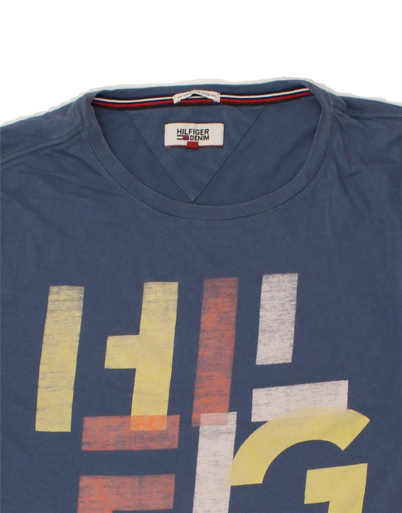 TOMMY HILFIGER Mens Graphic T-Shirt Top Large Blue Cotton | Vintage Tommy Hilfiger | Thrift | Second-Hand Tommy Hilfiger | Used Clothing | Messina Hembry 