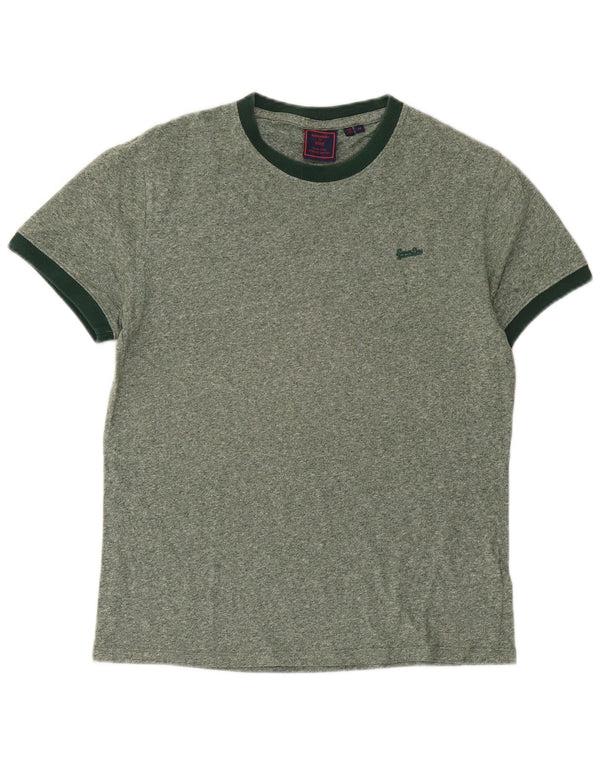 Superdry Mens T-Shirt Top Medium Green Flecked Cotton