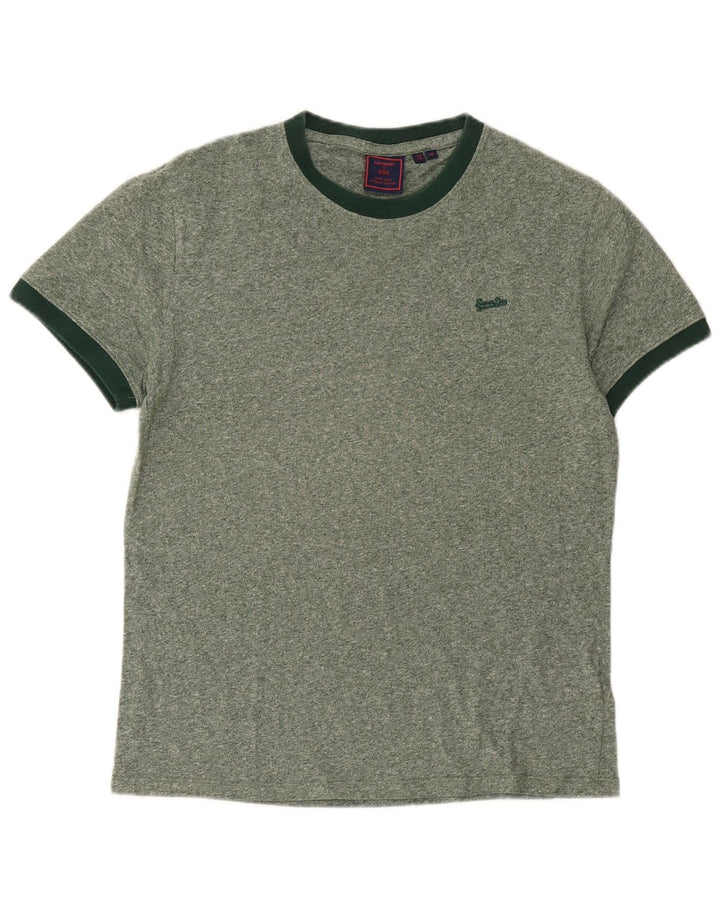 Superdry Mens T-Shirt Top Medium Green Flecked Cotton