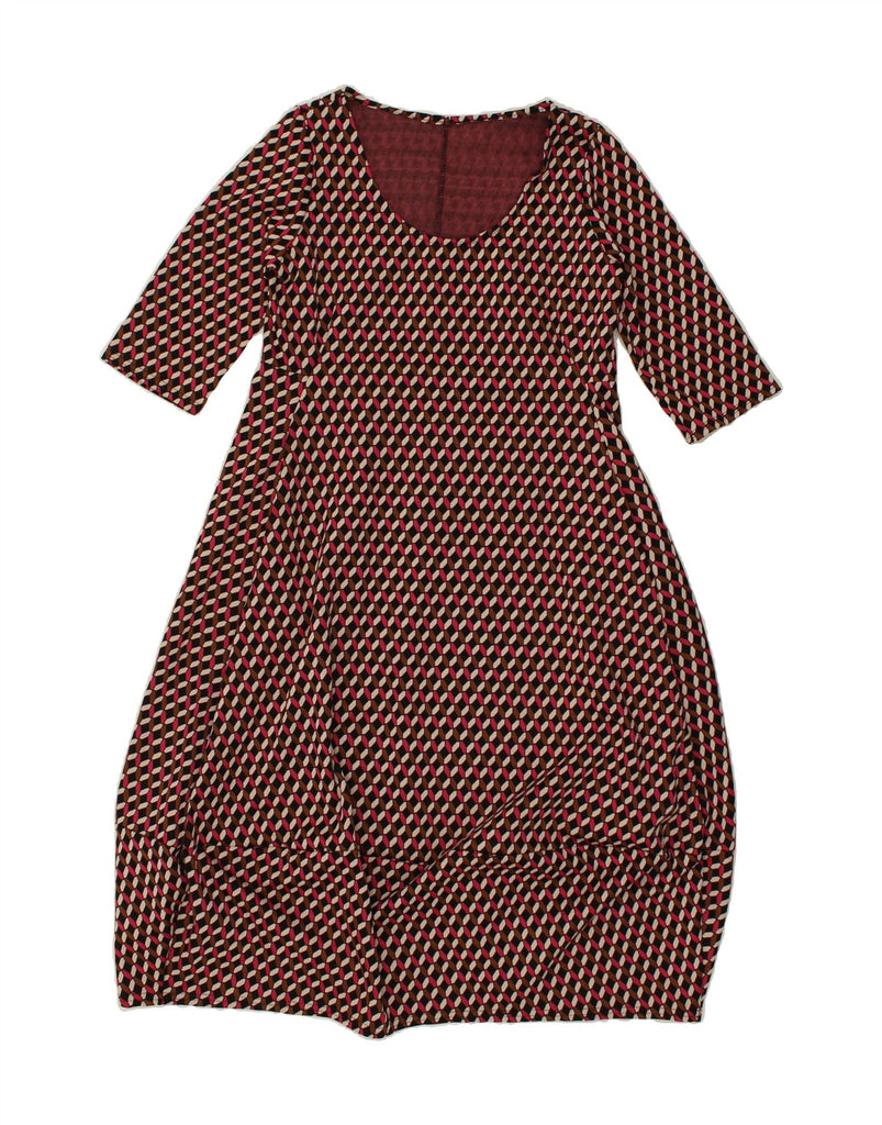 VINTAGE Womens A-Line Dress UK 14 Large Brown Geometric Polyester Vintage Vintage and Second-Hand Vintage from Messina Hembry 