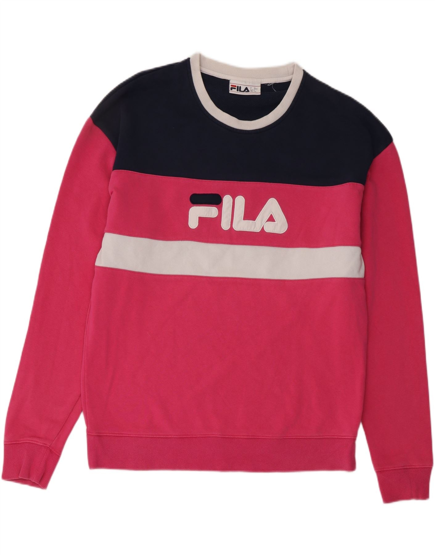 FILA Heren Grafische Sweatshirt Trui Grote Roze Kleurblok Katoen