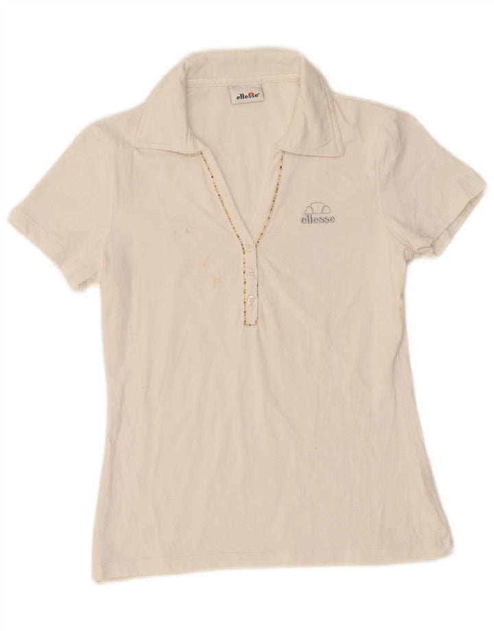 ELLESSE Womens Polo Shirt UK 8 Small White Cotton