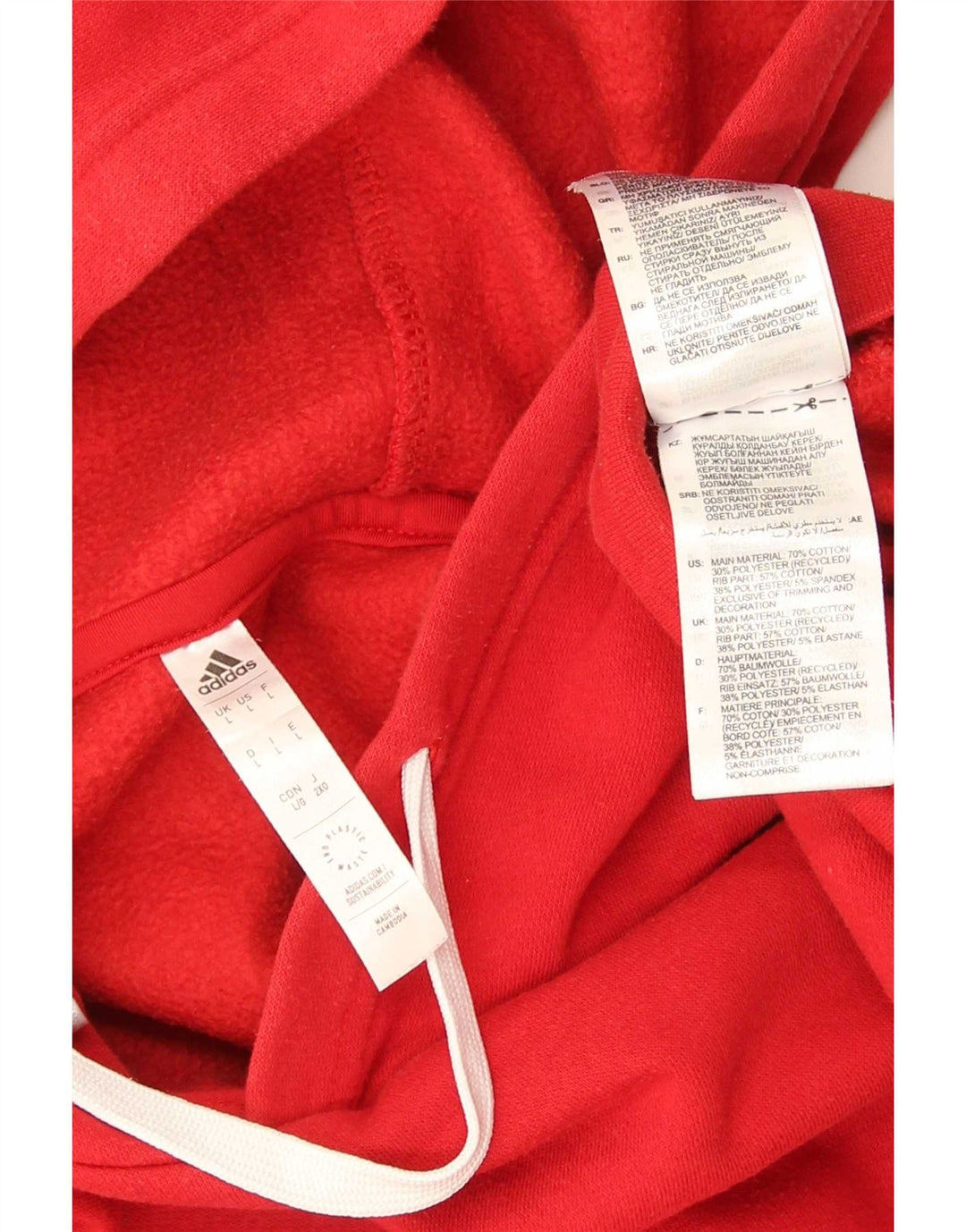 Adidas Mens Hoodie Jumper Large Red Cotton