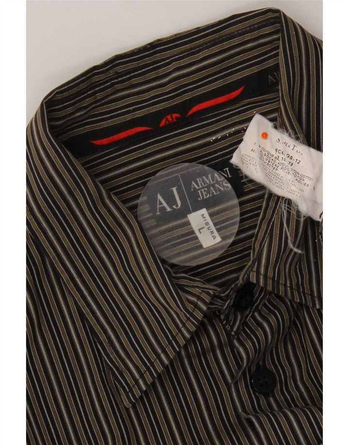 Armani Mens Shirt Large Green Striped Cotton