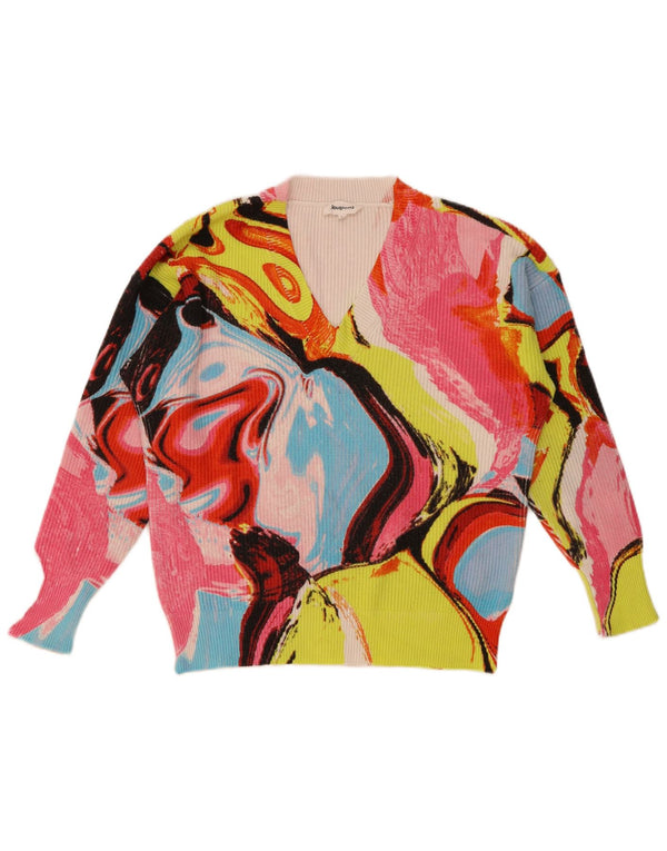 Desigual Womens V-Neck Jumper Sweater UK 14 Medium Multicoloured