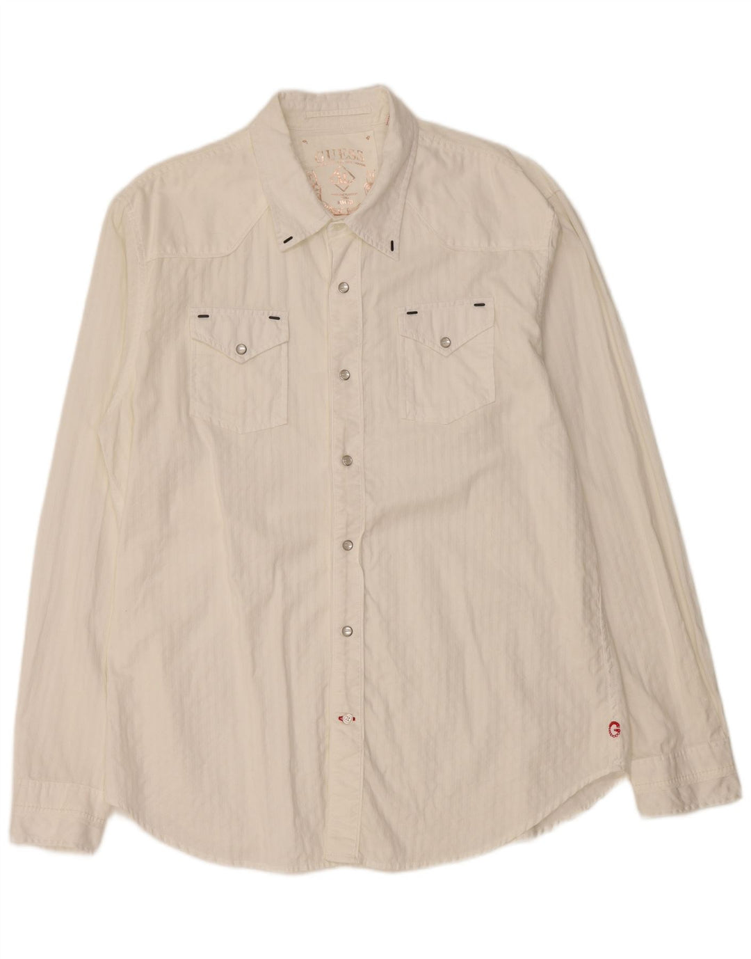 GUESS Mens Shirt XL White Striped Cotton
