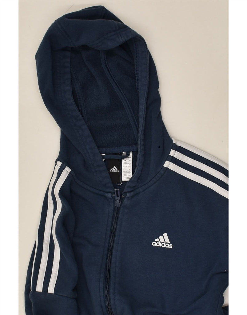 ADIDAS Boys Zip Hoodie Sweater 11-12 Years Navy Blue Cotton | Vintage Adidas | Thrift | Second-Hand Adidas | Used Clothing | Messina Hembry 