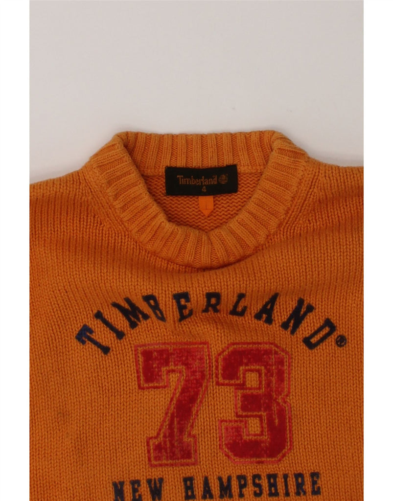 TIMBERLAND Boys Graphic Crew Neck Jumper Sweater 3-4 Years Orange Cotton | Vintage Timberland | Thrift | Second-Hand Timberland | Used Clothing | Messina Hembry 