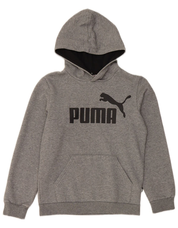 PUMA Boys Graphic Hoodie Jumper 11-12 Years Grey Cotton
