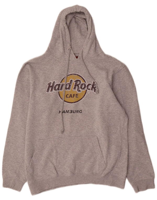 Hard Rock Cafe Mens Hamburg Distressed Logo Hoodie Jumper Large Grey