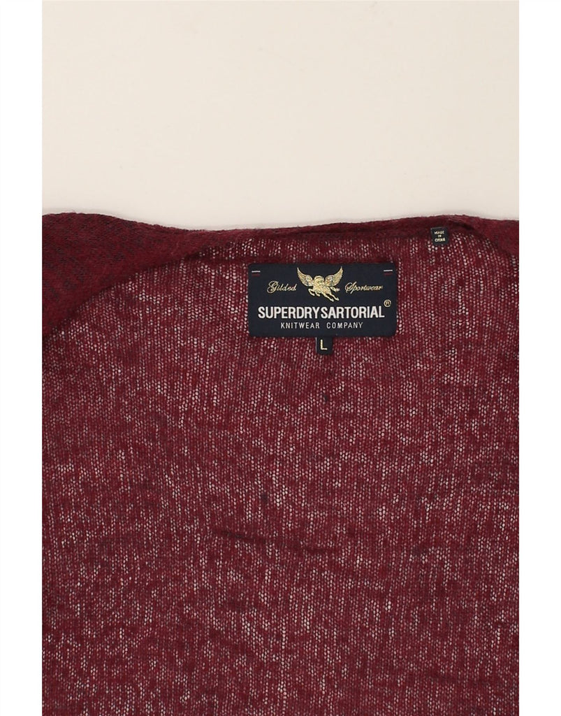 SUPERDRY Womens Loose Fit Cardigan Sweater UK 16 Large Burgundy | Vintage Superdry | Thrift | Second-Hand Superdry | Used Clothing | Messina Hembry 