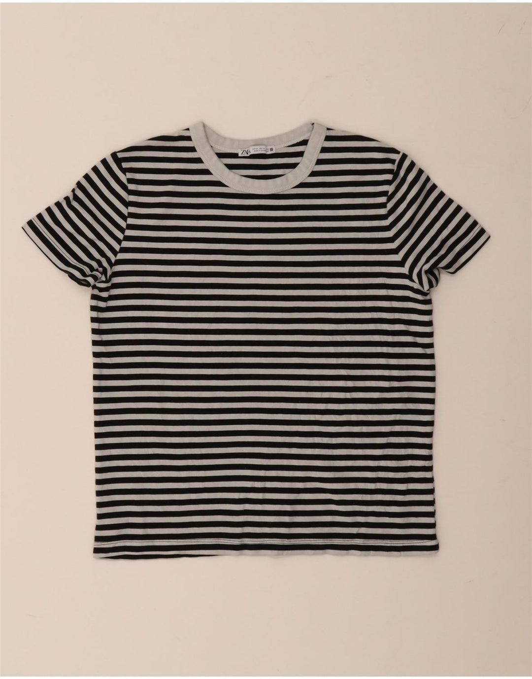Zara Womens Crop T-Shirt Top UK 12 Medium Navy Blue Striped