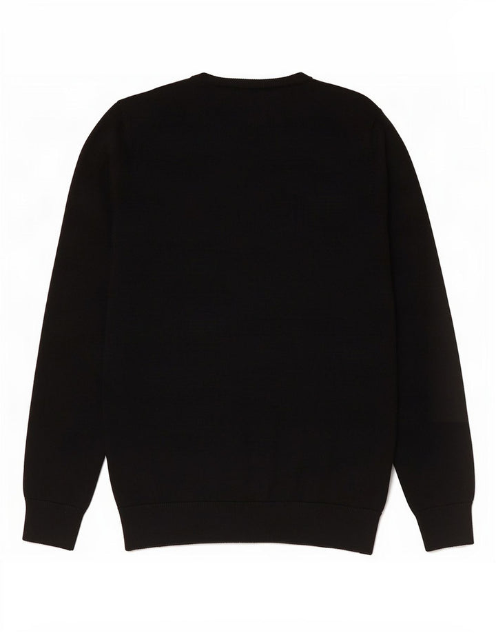 Fred Perry Mens V-Neck Jumper Sweater Small Black Merino Wool
