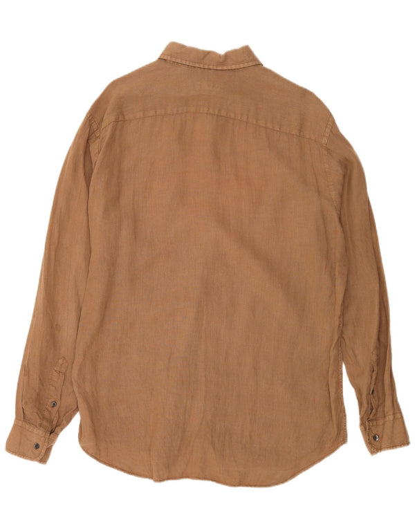 Fay Mens Shirt Size 40 15 3/4 Medium Beige Linen