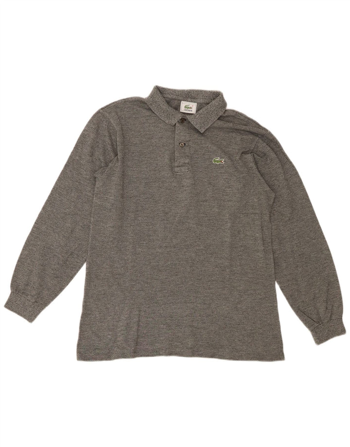 Lacoste Mens Long Sleeve Polo Shirt Size 4 Medium Grey Flecked Cotton