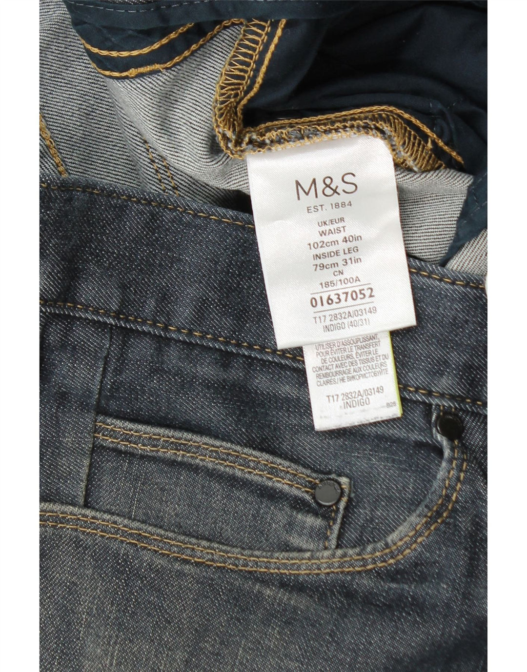 Marks & Spencer Mens Straight Jeans W40 L27 Navy Blue Cotton