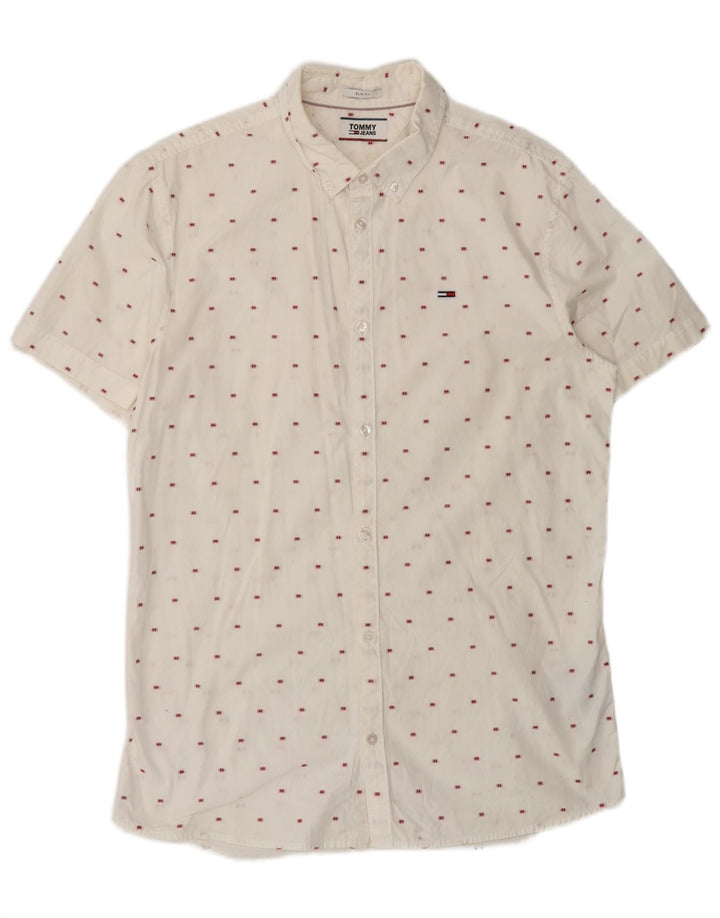 Tommy Hilfiger Mens Short Sleeve Slim Fit Shirt Medium White Cotton