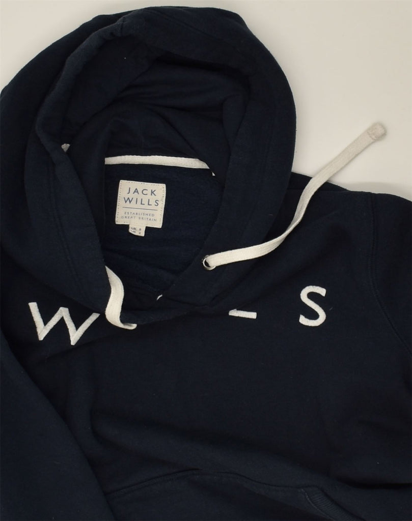 JACK WILLS Womens Graphic Hoodie Jumper UK 8 Small Navy Blue Cotton | Vintage Jack Wills | Thrift | Second-Hand Jack Wills | Used Clothing | Messina Hembry 