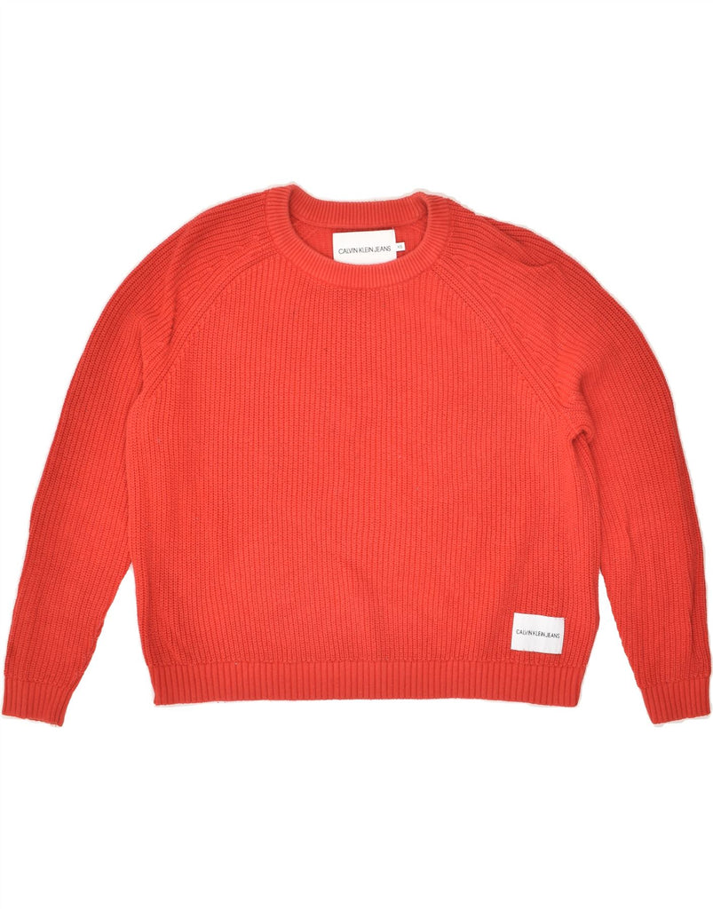 CALVIN KLEIN Womens Crop Crew Neck Jumper Sweater UK 6 XS Red Cotton | Vintage Calvin Klein | Thrift | Second-Hand Calvin Klein | Used Clothing | Messina Hembry 