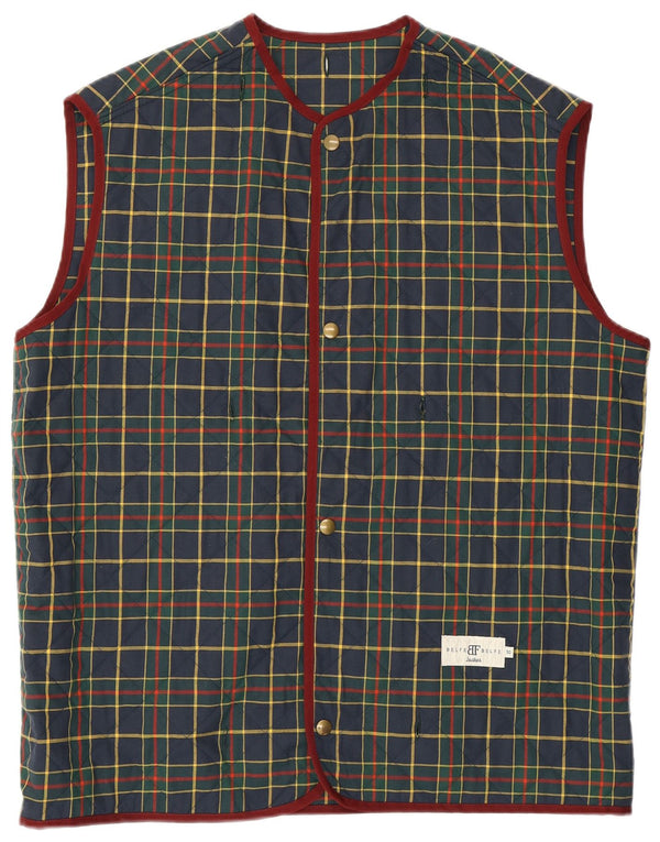 Belfe & Belfe Mens Quilted Gilet IT 50 Large Navy Blue Check