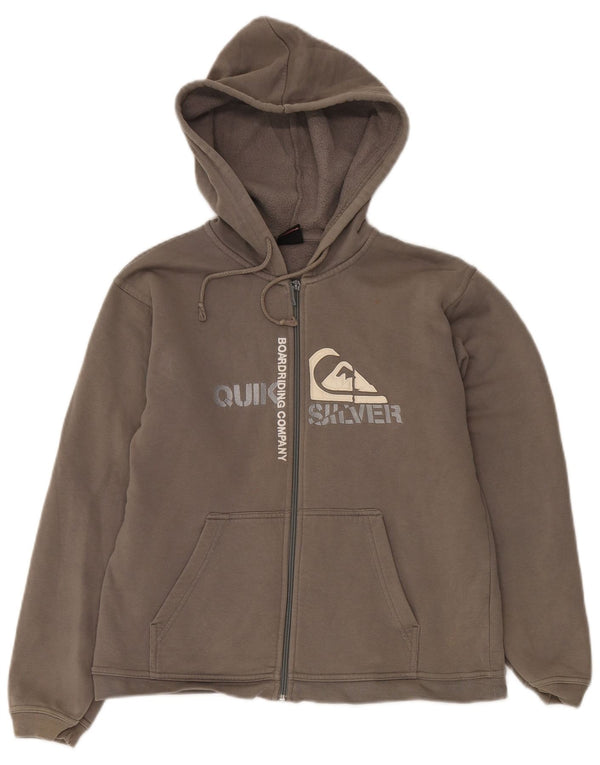 QUIKSILVER Womens Graphic Zip Hoodie Sweater UK 14 Large Grey Cotton