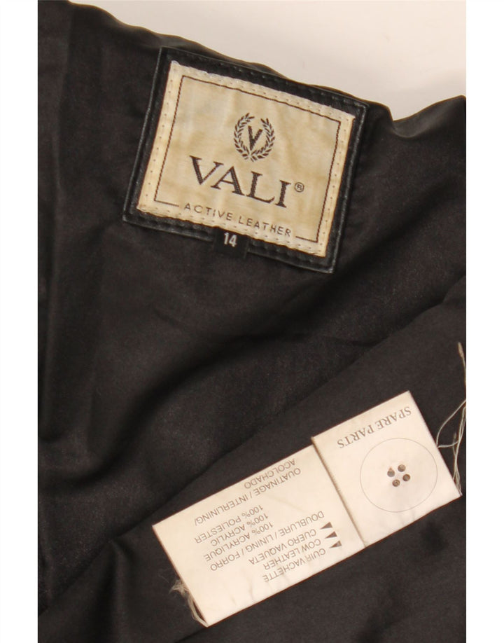 Vintage Womens Leather Overcoat UK 12 Medium Black Leather