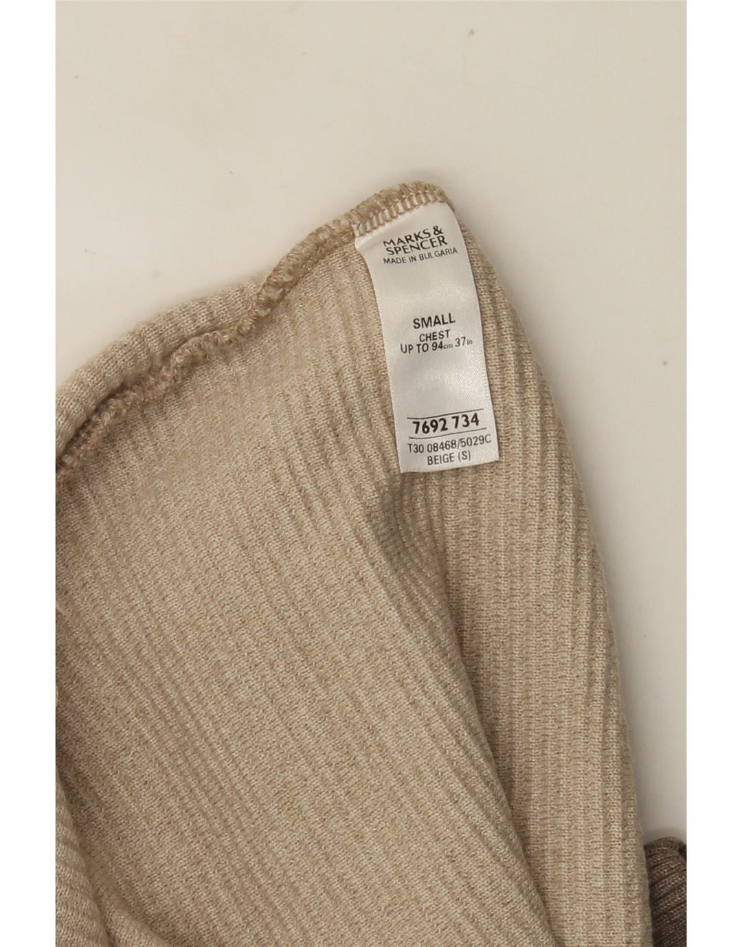 Marks & Spencer Mens V-Neck Jumper Sweater Small Beige Colourblock Acrylic