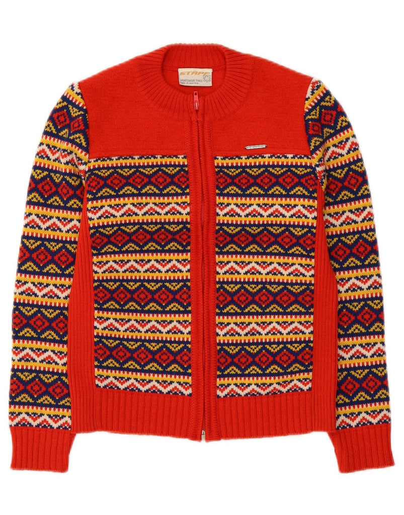 STAPF Womens Cardigan Sweater UK 8 Small Red Fair Isle Wool Vintage Stapf and Second-Hand Stapf from Messina Hembry 
