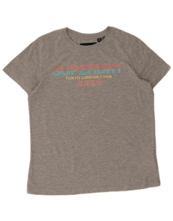 Superdry Womens Graphic T-Shirt Top UK 14 Large Grey Cotton