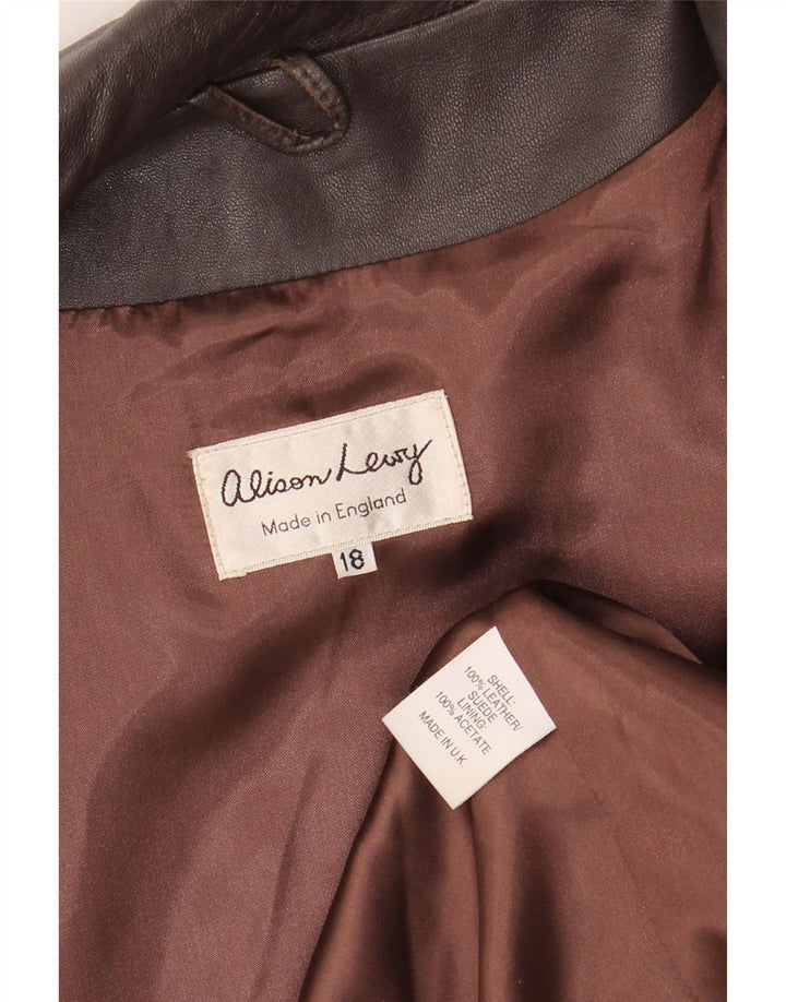 Vintage Womens 3 Button Leather Blazer Jacket UK 18 XL  Brown Leather