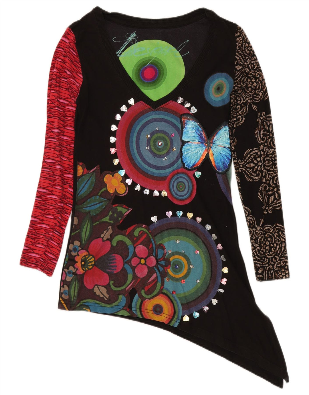 DESIGUAL Womens Graphic Tunic Top UK 10 Small Multicoloured Floral