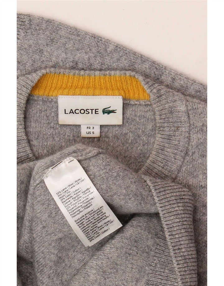 Lacoste Mens Crew Neck Jumper Sweater Size 3 Small Grey Colourblock Wool