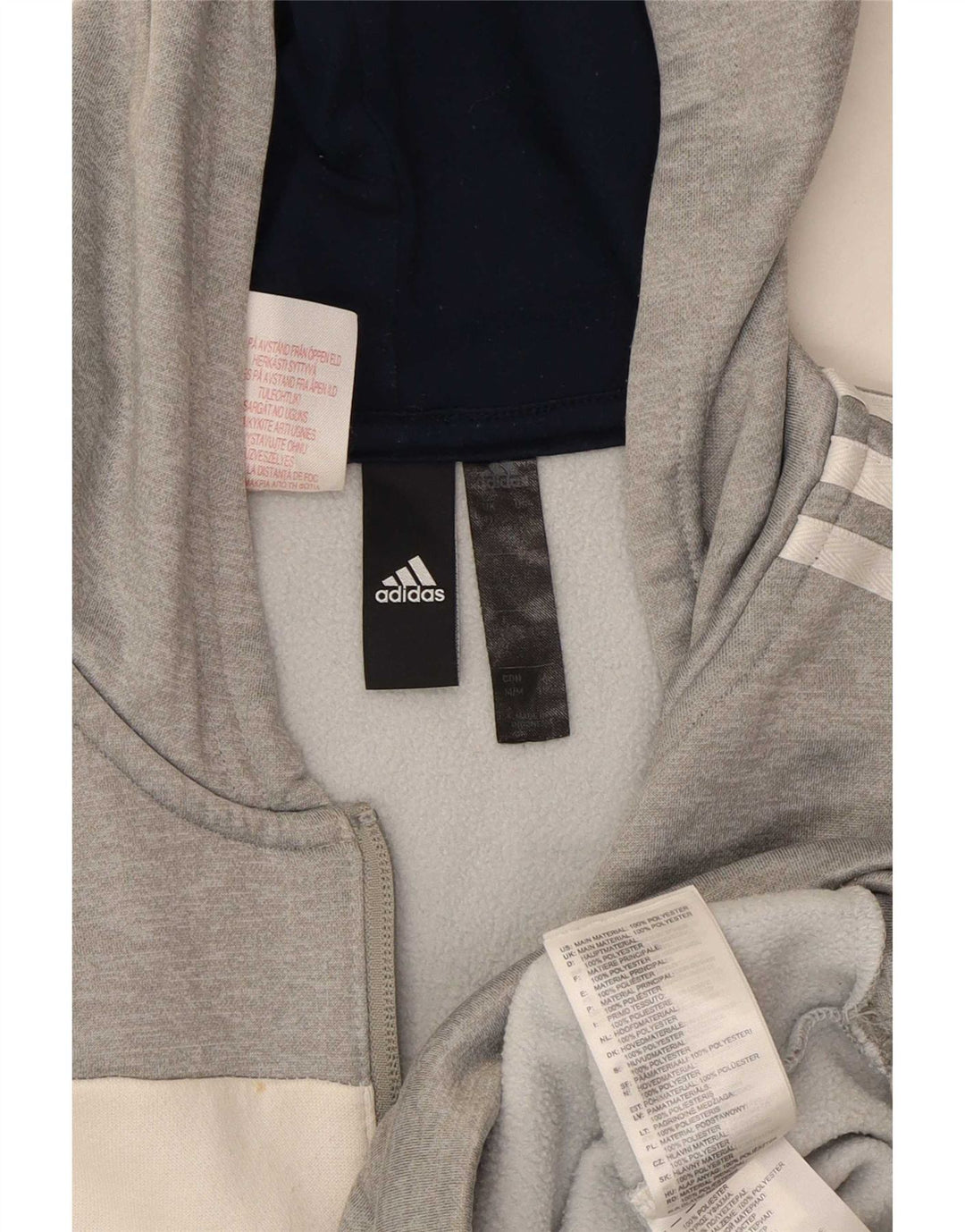Adidas Boys Hoodie Jumper 11-12 Years Grey Colourblock Polyester