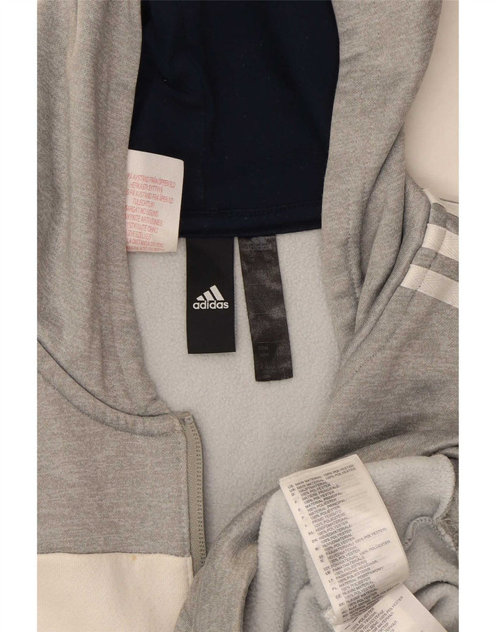 Adidas Boys Hoodie Jumper 11-12 Years Grey Colourblock Polyester