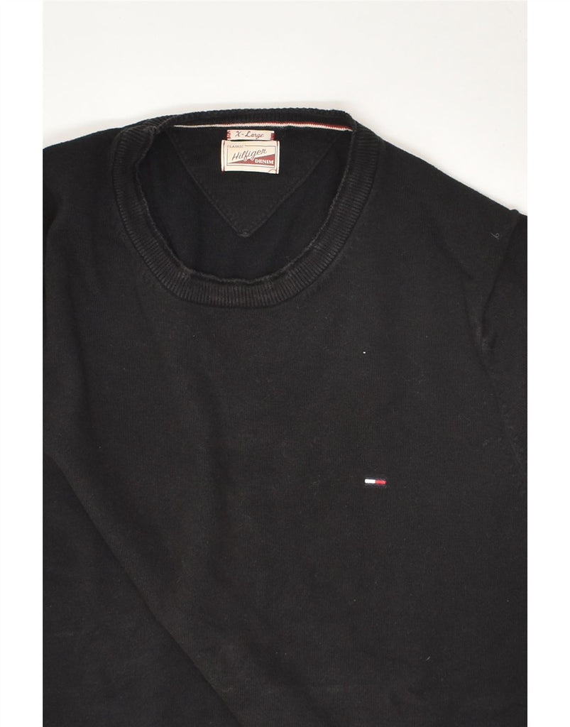 TOMMY HILFIGER Mens Slim Fit Crew Neck Jumper Sweater XL Black Cotton | Vintage Tommy Hilfiger | Thrift | Second-Hand Tommy Hilfiger | Used Clothing | Messina Hembry 