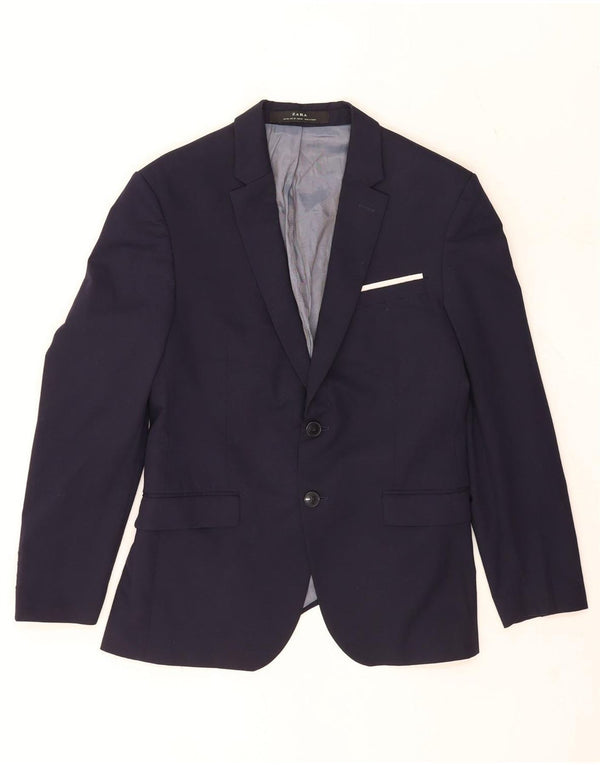 Zara Mens 2 Button Blazer Jacket EU 46 Small Navy Blue Viscose
