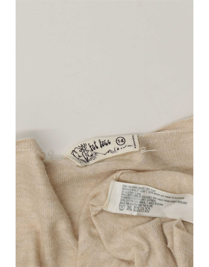 Fat Face Womens Longline Open Cardigan Sweater UK 14 Medium Beige Flecked