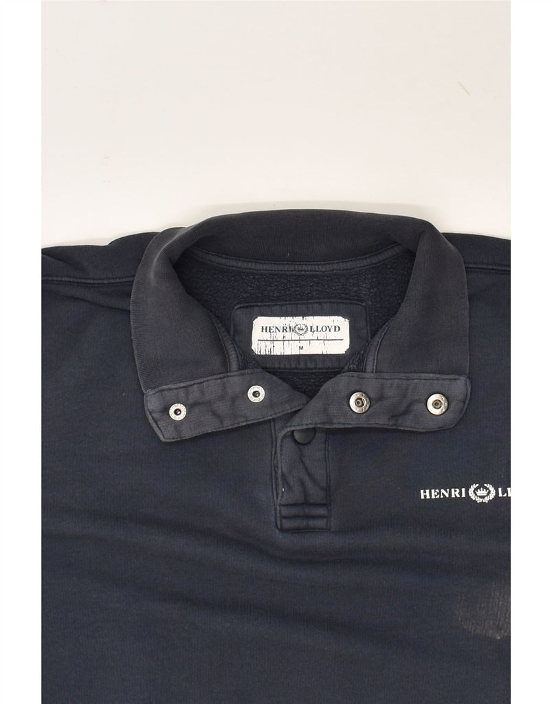 HENRI LLOYD Mens Button Neck Sweatshirt Jumper Medium Navy Blue Cotton | Vintage Henri Lloyd | Thrift | Second-Hand Henri Lloyd | Used Clothing | Messina Hembry 