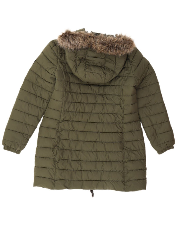 Superdry Womens Hooded Padded Coat UK 14 Large Khaki Polyester
