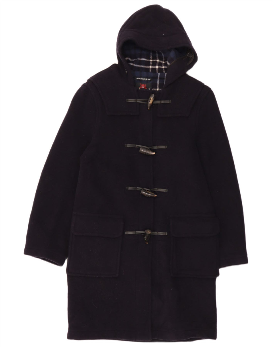 Gloverall Womens Hooded Duffle Coat EU 34 XS Navy Blue Wool