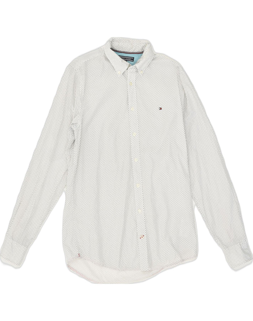 TOMMY HILFIGER Mens Slim Fit Shirt Small White Polka Dot Cotton | Vintage Tommy Hilfiger | Thrift | Second-Hand Tommy Hilfiger | Used Clothing | Messina Hembry 