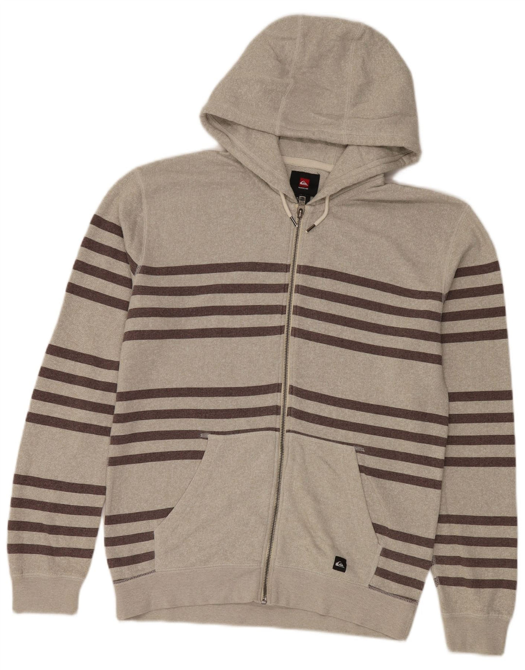 Quiksilver Mens Zip Hoodie Sweater Medium Grey Striped Cotton